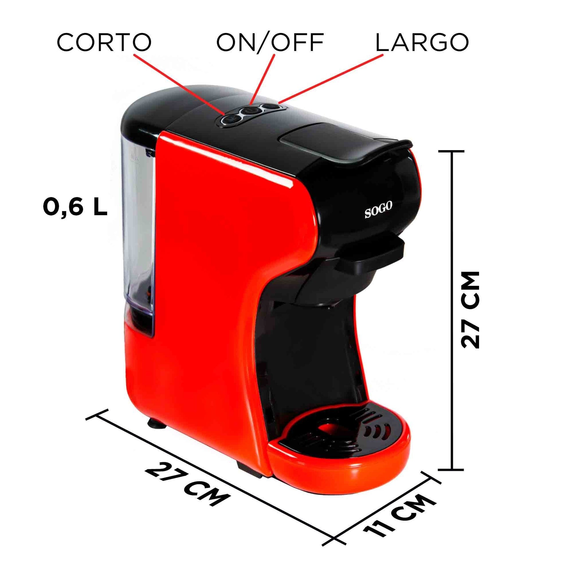 SOGO 3-IN-1-RED ESPRESSO MAKER