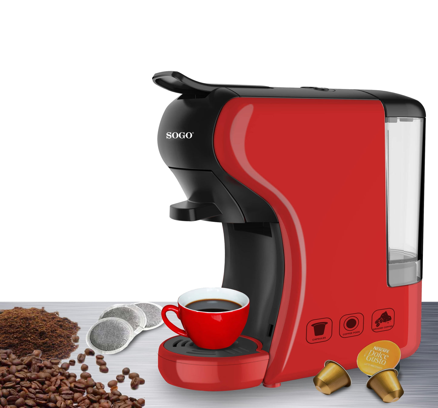 SOGO 3-IN-1-RED ESPRESSO MAKER