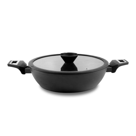 CACEROLA BAJA CON TAPA DE CRISTAL ALUMINIO FORJADO GOLD SERIES 28cm