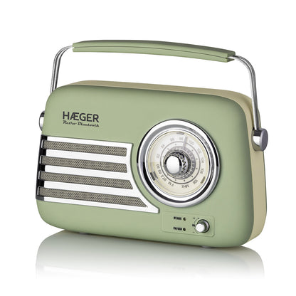 Radio FM Vintage HAEGER Retro Bluetooth – 40H Battery, AM/FM, USB, AUX, Bluetooh