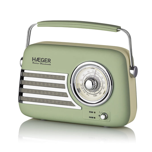 Radio FM Vintage HAEGER Retro Bluetooth – 40H Battery, AM/FM, USB, AUX, Bluetooh